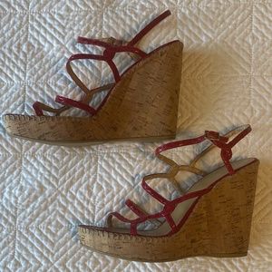 Stuart Weitzman Red Strappy Cork Wedges